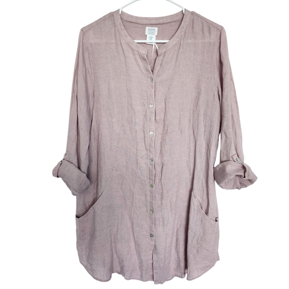 Sigrid Olsen Linen Button Down Tunic Pink M Beach Coastal Grandma Minimalist - Picture 1 of 6
